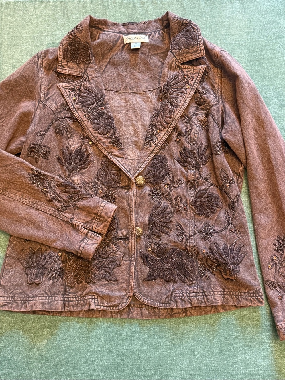 Coldwater Creek 1990s Brown Embroidered Blazer Jacket Size 10